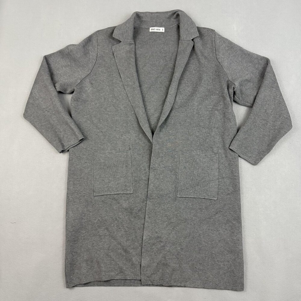 Grace Karin Sweater Womens 2XL Gray Open Front Longline Cardigan Coatigan Knit‎